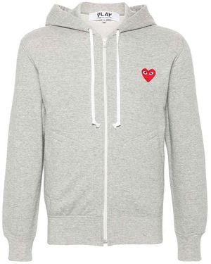 Comme des Garçons Logo Zipped Cotton Hoodie - Gray