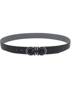 Ferragamo Adjustable And Reversible Gancini Belt - White