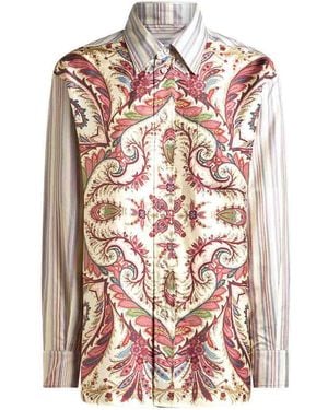 Etro Striped Cotton Oversized Shirt With Print - Pink