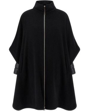 Herno Sable-Finish Wool Cape-Like Coat - Black