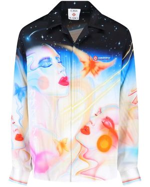 CASABLANCA Silk Shirt With Light Print - Blue