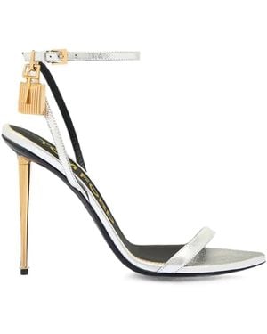 Tom Ford Laminated Nappa Padlock Pointy Naked Sandals - White