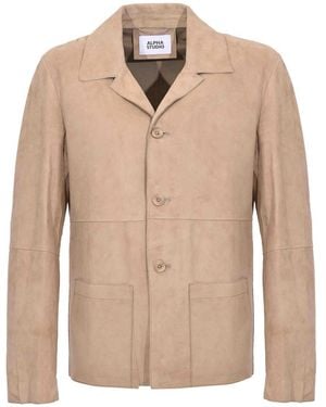 Alpha Studio Suede Leather Jacket - Natural