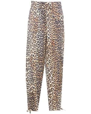 Ganni Leopard Print Trousers - White