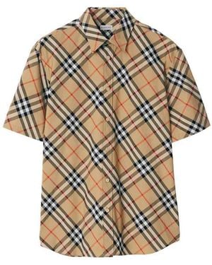 Burberry Short Sleeved Check Cotton Shirt - Brown