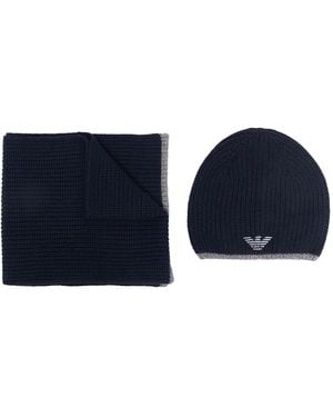 Emporio Armani Embroidered Logo Scarf & Beanie - Blue