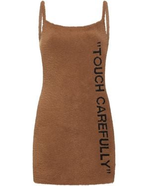 Off-White c/o Virgil Abloh Slogan Detail Fuzzy Mini Dress - Natural