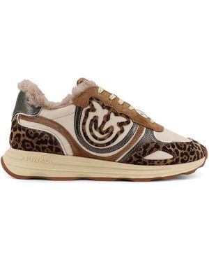 Pinko Zoe 01 Leather Low-Top Sneakers - Brown