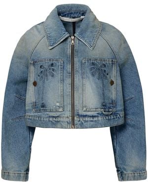 Palm Angels Paris Distressed Cropped Denim Jacket - Blue