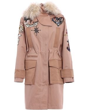 Valentino Garavani Fur Trim Tattoo Embroidered Parka - Pink