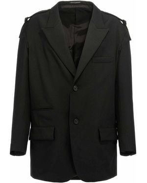 Yohji Yamamoto Single-Breasted Blazer With Strap Detail - Black