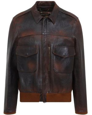 Golden Goose Dark Leather Bomber Jacket - Black