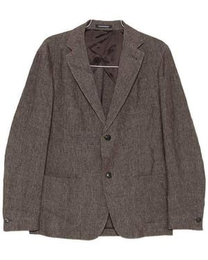 Emporio Armani Linen Single-Breasted Blazer Jacket - Brown