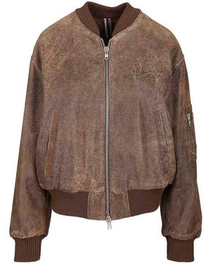 DFOUR® Leather Bomber Jacket - Brown