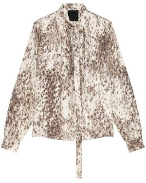 Givenchy Snow-Leopard Printed Lavalliere Blouse - Natural