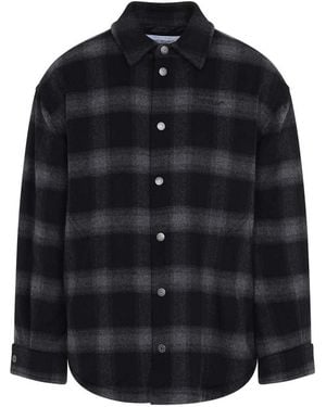 Off-White c/o Virgil Abloh Flannel Wool Overshirt Padded Coat - Black