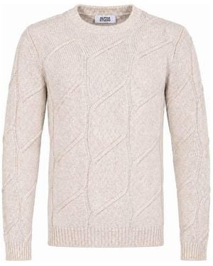 Alpha Studio Aran Crew Neck Sweater - White