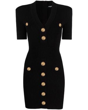 Balmain Knitted V-Necked Dress - Black
