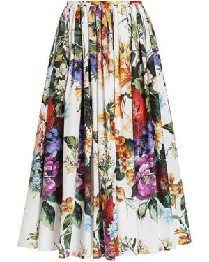 Dolce & Gabbana Flower Print Cotton Midi Skirt - White