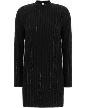 Twinset Ribbed Dress With Rhinestones - Black