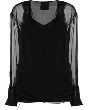 Givenchy Long-Sleeve Silk Wrap Blouse - Black