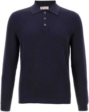Brunello Cucinelli Crochet Polo Shirt - Blue