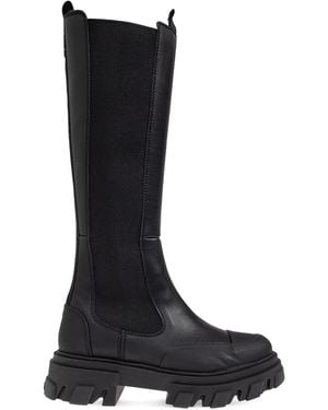 Ganni Chelsea High Leather Boots - Black