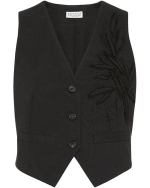 Brunello Cucinelli Vest With Flora Application - Black