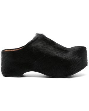 Marni 50 Long-Hair Calfskin Clogs - Black