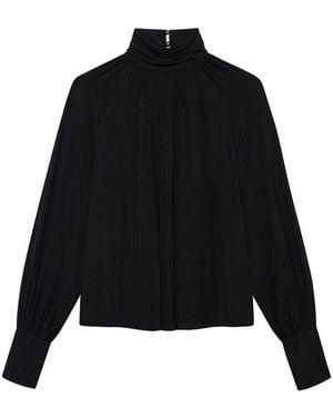Anine Bing Anne Gathered High-Neck Blouse - Black