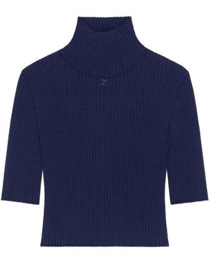 Courreges Cropped Rib Knit Top - Blue