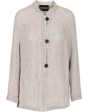 Emporio Armani Linen Gauze Shirt Jacket - Gray