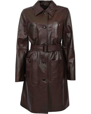 Max Mara Mstamaca Leather Trench Coat - Brown