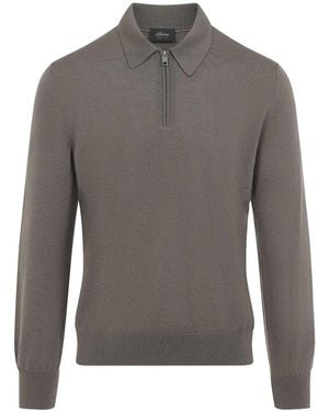 Brioni Polo Con Cerniera A Maniche Lunghe - Grigio