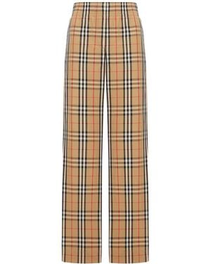 Burberry Check Cotton Wide-Leg Trousers With Contrasting Side Stripes - Natural