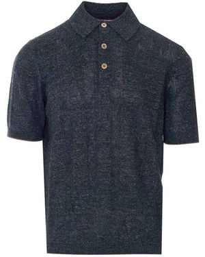 Brunello Cucinelli Knitted Linen Polo - Blue