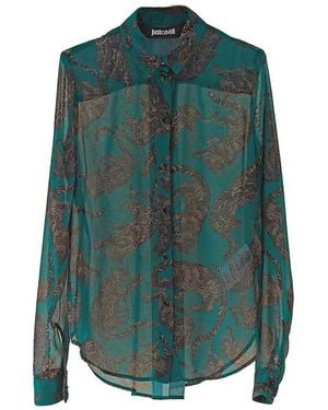 Just Cavalli Crepe Leopard Shirt - Green
