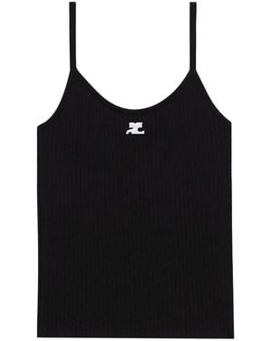 Courreges Ac Logo Ribbed Knit Tank Top - Black