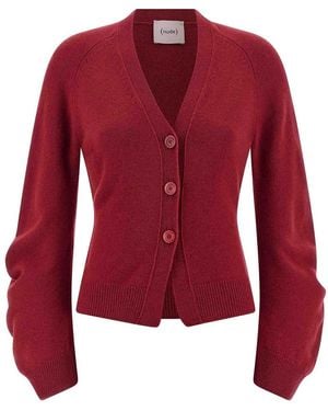 Nude Curved Sleeves Cardigan - Red