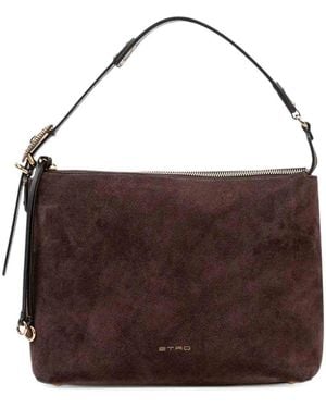 Etro Suede Shoulder Bag With Leather Details - Brown