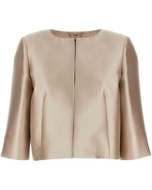 Alberta Ferretti Mikado Bolero Jacket With Crew Neck - Natural