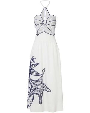 FARM Rio Long Halter Dress With Marine Print - White