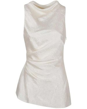 McQueen Slim Fit Ruffled Satin Top - White