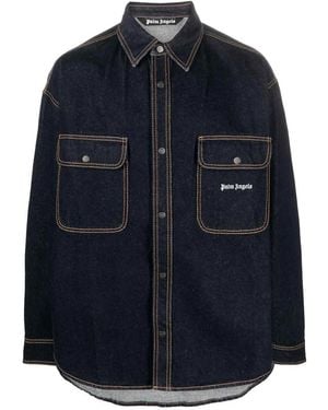 Palm Angels Logo-Embroidered Denim Shirt - Blue