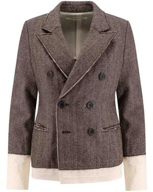 Undercover Wool Blend Blazer With Fringed Profiles - Brown