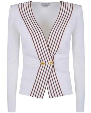 Elisabetta Franchi Knitted Top With Striped Bands - Natural