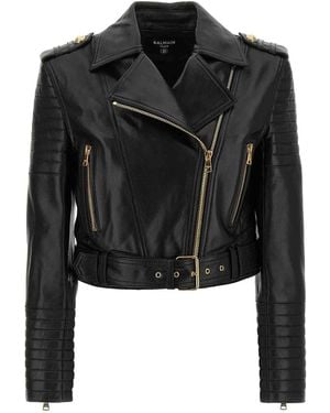 Balmain Leather Jacket Puffer Jackets - Black