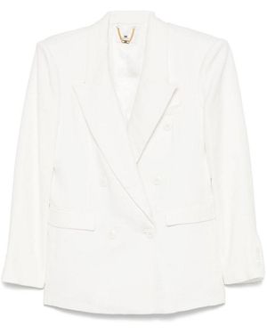 Elisabetta Franchi Linen Blend Double-Breasted Jacket - White