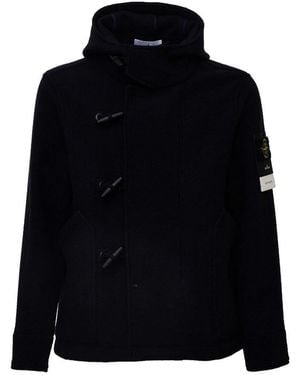 Stone Island Wool Duffle Coat With Hood - Black