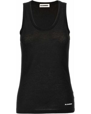 Jil Sander Cotton Top With Front Logo Print - Black